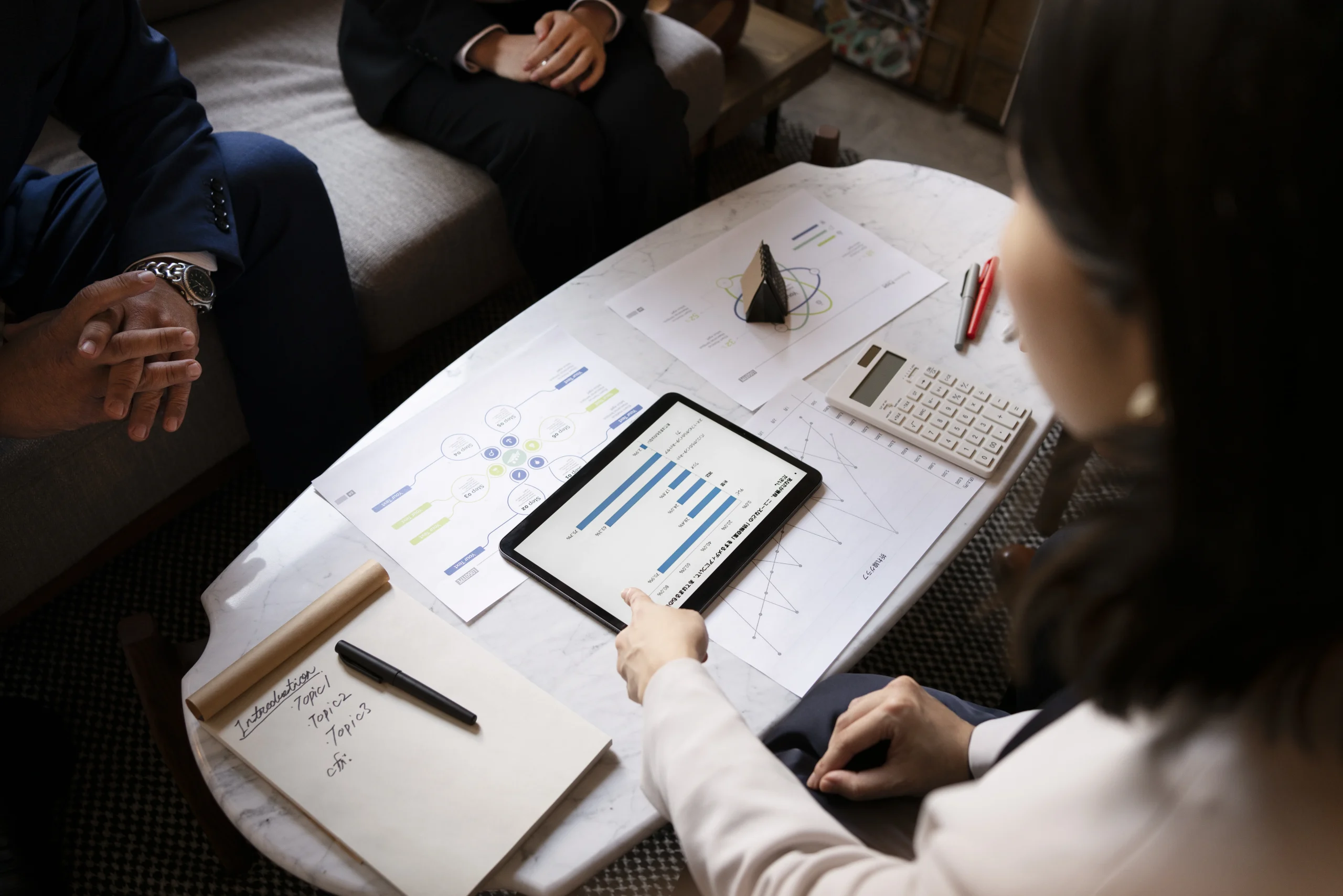 business people working with ipad high angle